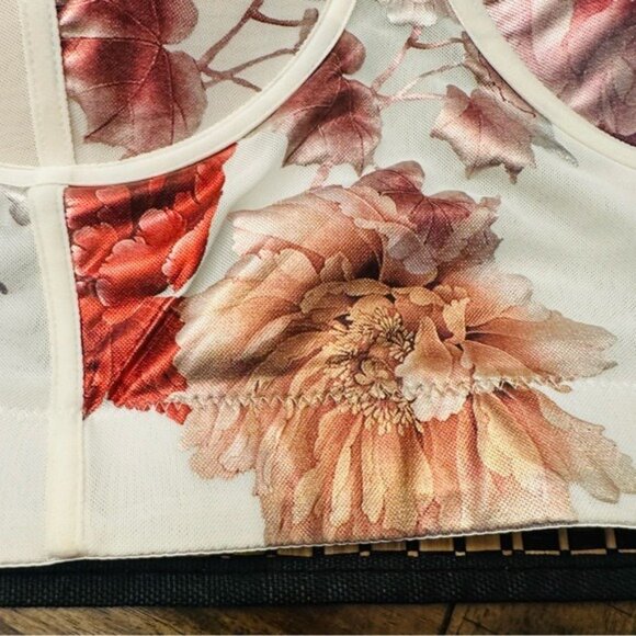 Like an Angel Cream and Gold Womens Stylish Floral Mesh Bustier Crop Top Size 3X - Picture 5 of 11